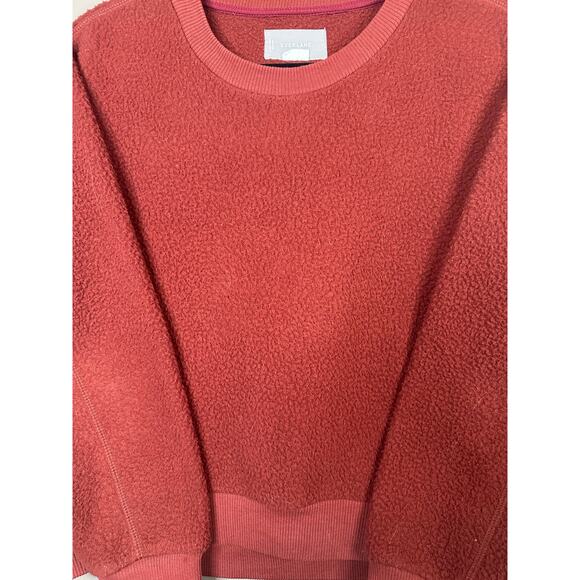 Everlane ReNew Rust Dark Red Long Sleeve Sherpa Pullover Sweatshirt Size Small - Picture 4 of 6